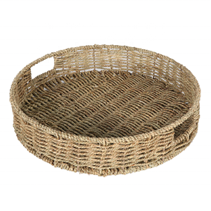 Hot Selling Serving <b>Storage</b> Tray Top Standard Product Hand Woven Round <b>Wicker</b> Serving Tray With Handles Home Decor Biodegradable - Product Image 2