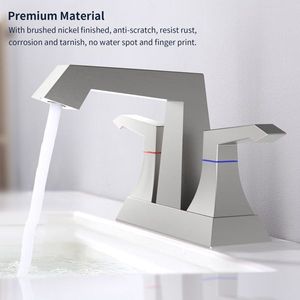 Rubinetto da Bagno Moderno a 2 Maniglie in Nichel Spazzolato, Montaggio su Piano, con Kit di Scarico 4001 NP - Product Image 6