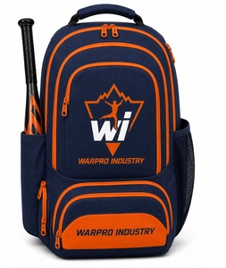 Mochila de Béisbol Warpro Industry de 30-40L con Múltiples Bolsillos Organizadores y Funda para Bate, Color Azul Marino y Naranja - Product Image 3