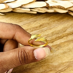 Top Choice Boho Fern Leaf Ring Brass Rings For Women 18k Gold Plated Bypass <b>Wrap</b> Floral Jewelry For Wholesale/OEM/ODM - Product Image 4