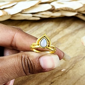 Unique Design Bohemia Moonstone <b>Crown</b> <b>Ring</b> Ethnic Brass Women 18K Gold Plated Tiara Tribal V Shaped Wholesale/OEM/ODM - Product Image 3