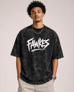เสื้อยืดฟลีซสีดำทรงโอเวอร์ไซส์ แบรนด์ Fawkes รุ่นวินเทจ ระบายอากาศได้ดี สไตล์สตรีทแวร์ แขนสั้น คอกลม ผ้าฝ้าย โลโก้ด้านหน้า ขายดีที่สุด - Product Image 1