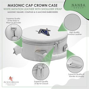 Estuche ligero blanco para gorra masónica con cierre de cremallera y emblema bordado de esquadrillas y compases para insignias masónicas - Product Image 5