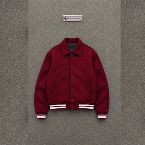 Chaqueta Varsity Color Granate de Moda para Hombre, Cuello Camisero, Corte Regular, Material de Algodón, Chaqueta Letterman de Lujo - Product Image 5