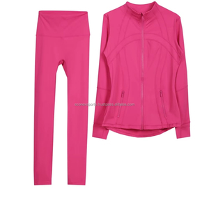 Ensemble de survêtement en nylon marron et léger pour femmes avec logo personnalisé vêtements de jogging d'entraînement de gymnastique d'automne pantalons longs évasés à jambes larges - Product Image 6