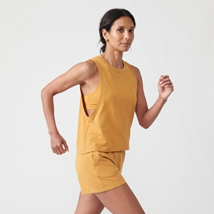 Camiseta Deportiva Amarilla de Algodón para Mujer, con Aberturas en los Brazos, Ajustada, sin Mangas, para Gimnasio, Entrenamiento y Deportes - Product Image 3