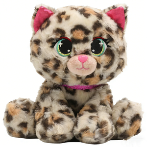 Peluche de gato con estampado de leopardo personalizado, peluche de gatito con manchas, juguete de gato con orejas de purpurina rosa, peluche con ojos de estrella grande con purpurina - Product Image 1
