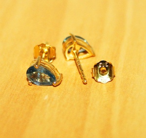 Boucles d'oreilles clous en or jaune massif 9K avec pierre précieuse aigue-marine taille poire, bijoux fins solitaires pour femme, cadeau de fiançailles, vente en gros - Product Image 4