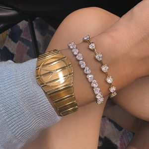 สร้อยข้อมือเพชรทรงหัวใจ ทองคำสีเหลือง เครื่องประดับแบบโซ่สำหรับผู้หญิง สไตล์โรแมนติก เหมาะสำหรับใส่ทุกวัน - Product Image 3