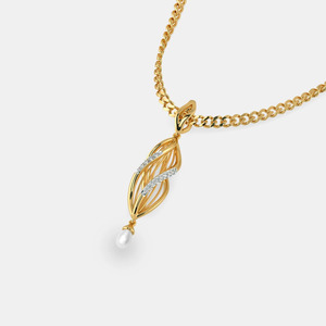 จี้สร้อยคอรูปใบไม้สีเหลืองทองประดับมุกและเพชรแล็บโกรว์ - Product Image 5