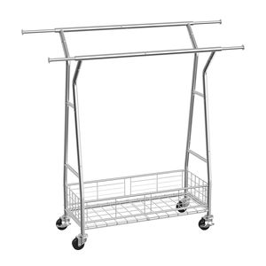 Appendiabiti con 2 Aste, Cesto Portaoggetti, Carrello Portabiti Estensibile in Acciaio al Carbonio, Capacità di Carico 150 kg per Biancheria da Letto - Product Image 5