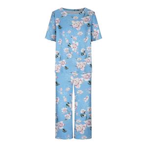 Conjunto de Pijama para Mujer con Estampado Floral, 3/4 de Largo, Casual, 2 Piezas, Cuello Redondo, Manga Corta, Pantalones, Ecológico - Product Image 3