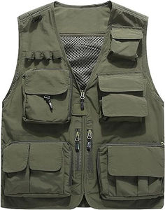Chaleco Táctico Multibolsillos Naranja para Hombre, Cierre de Cremallera, Transpirable, Chaleco Utilitario para Exteriores, Deportivo, 100% Algodón, Ropa de Verano - Product Image 3