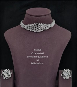 12056Flower Cubic Zirconia <b>Choker</b> Necklace Set Rhodium Plated Brass <b>for</b> Wedding Engagement Party <b>Women</b>’s Fashion Jewelry - Product Image 3