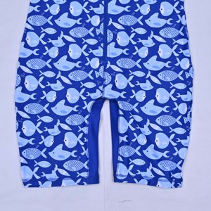 <b>Mens</b> One Piece Swimwear Short Sleeve Blue Fish Print UPF50+ Quick Dry Sportswear Zipper Front Spandex Polyester Swimmer Uniforms - Product Image 6