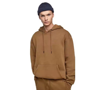 Ensemble de survêtement à capuche marron pour homme, couleur unie, pantalon de survêtement décontracté long avec poches latérales, 100% coton, vêtements d'automne - Product Image 4