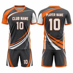 Conjunto de Uniforme de Voleibol Personalizado para Hombre, Gris, Naranja y Blanco, Sublimado, Transpirable, Talla Adulto 10 - Product Image 1