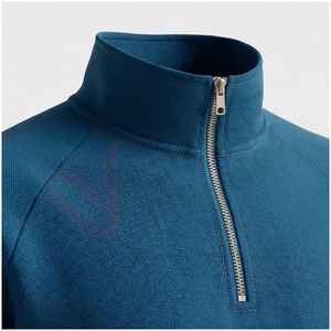 Ensemble de survêtement bleu pour homme, manches longues, col montant semi-zippé, couleur unie, respirant, coupe décontractée, idéal pour l'automne - Product Image 4