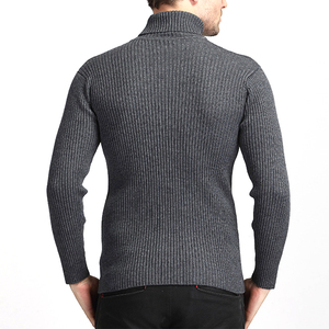 AL SWANS INTERNATIONAL Pull col roulé côtelé noir pour homme, manches longues, tricoté, couleur unie, coton anti-boulochage, automne - Product Image 5