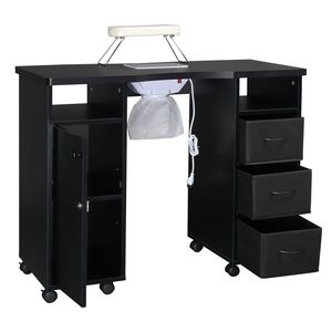 Table de manucure double en MDF noir avec 3 tiroirs et 1 porte, ventilateur inclus - Product Image 1