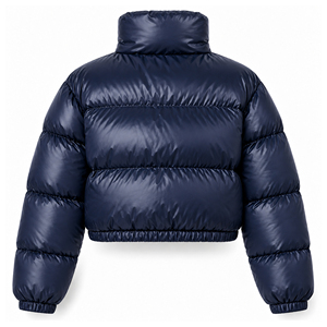 Women's Navy Cropped Puffer Jacket Shiny Winter Warm High Collar Short <b>Bubble</b> <b>Coat</b> Custom Logo Wholesale Streetwear Outerwear - Product Image 3