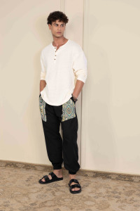 Pantalon sarouel pour hommes Taille libre Baggy Straight Eco-Friendly High Waist Classic Canvas Yoga Aladdin Hippy Boho Style Cotton Dark - Product Image 5