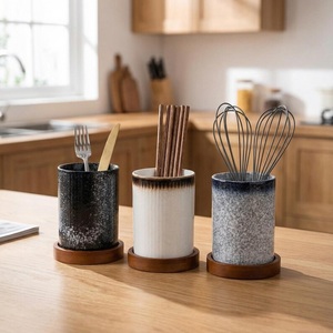 Porte-ustensiles en céramique grès de qualité supérieure, émaillé noir moucheté, cuit à haute température, épais, durable et résistant à la chaleur, pour comptoir de cuisine - Product Image 3