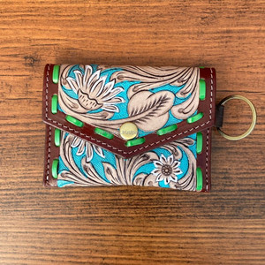 Mini llavero de cuero mecanizado a mano para mujer occidental, monedero minimalista de cuero genuino, Floral bolsa pequeña, las carteras más prácticas - Product Image 3