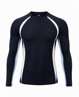 Rashguard tendance pour homme à manches longues et col rond, bleu marine et blanc, color-block, séchage rapide, en Spandex, écologique et respirant