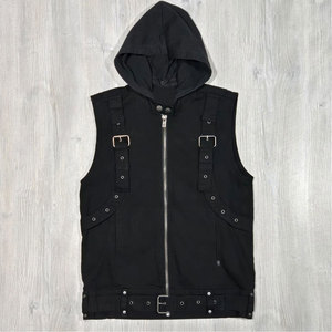 Chaleco con Capucha para Hombre 2026, Negro, Estilo Gótico Punk, con Tachuelas, Cierre de Cremallera, Algodón Resistente, Ropa Urbana, Venta al Por Mayor de Fábrica - Product Image 1