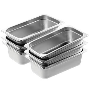 Set di 6 Vaschette Gastronorm 1/3 Antiaderenti in Acciaio Inox, Spessore 0,8mm, 4 Pollici, Attrezzatura per Ristoranti e Hotel - Product Image 1