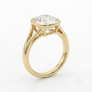 Bague de mariage pour femme en or jaune 18 carats avec diamant de laboratoire taille coussin, sertissage à clos, certifiée IGI, pour usage quotidien - Product Image 2