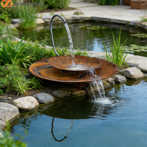 Fontaine d'eau extérieure élégante et résistante aux intempéries en acier Corten, à poser au sol, pour jardin ou bassin – Tendance et luxueuse - Product Image 1