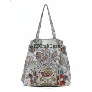 Eco-Friendly Women's 100% Cotton Quilted Tote <b>Bag</b> <b>Long</b> Handle Large Size Made Rajasthan for Daily Use Travel Party - Product Image 6