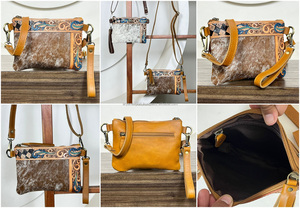 กระเป๋าถือขนาดเล็กสำหรับผู้หญิง, ใหม่กระเป๋าหนังวัวคาดตัวลายดอกไม้สไตล์ตะวันตก - Product Image 3