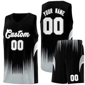 Ensemble de maillots de basket-ball noir et blanc dégradé, uniforme en maille sans manches à col en V sublimé, respirant, unisexe pour adultes - Product Image 6