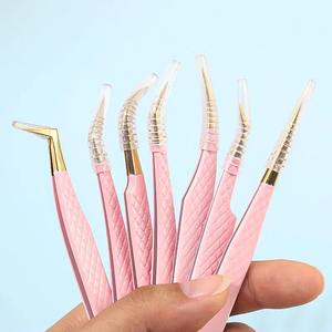1pcs Stainless Steel <b>Eyelash</b> Extension Tweezers Eyebrow Clip High Precision Grafting Lash <b>Curler</b> Pink Blue Gradient Color Clips - Product Image 3