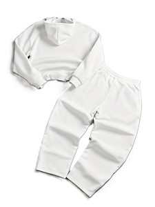 Unisex <b>White</b> Hooded <b>Tracksuit</b> Set Full Sleeve Embroidered Letter Logo Casual Loose Fit Autumn Wear 100% Cotton Drawstring Pants - Product Image 2