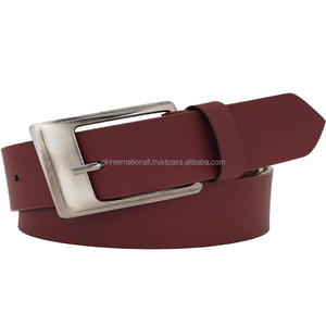 Cinturón informal de cuero genuino superfuerte, hebilla de aleación con acabado plateado y ajuste de hebilla, color marrón - Product Image 1