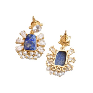Pendientes de Perlas de Latón al por Mayor, Pendientes de Piedra Orgánica de Circonio, Latón Chapado en Rodio, Diseño Boho Chic, Alta Calidad para Exportación - Product Image 6