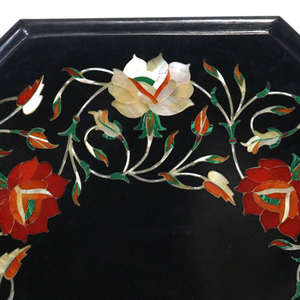 Assiette décorative octogonale en marbre noir avec incrustations, art floral Pietra Dura, décoration de table et murale faite à la main - Product Image 3