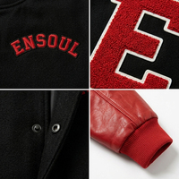 OEM Maßgefertigte Schwarze Hochwertige College Letterman Jacke mit Gesticktem Logo PU-Leder-Patch Baseball Bomberjacke für Herren