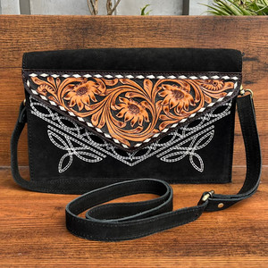 Hot Selling Boot Stitch Hand Tooled Suede Leather Envelop Crossbody Bag Women's <b>Large</b>-capacity Genuine Leather Flap Shoulder Bag - Product Image 2