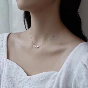 French Minimalist Temperament Natural Freshwater <b>Pearl</b> <b>Necklace</b> S925 Silver <b>Gold</b>-Plated Niche Design - Product Image 2