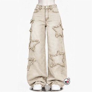 Pantalones Vaqueros Anchos de Cintura Alta para Hombre, Estilo Urbano, Desgastados con Estrellas, de Algodón, para Primavera, Venta al por Mayor - Product Image 1