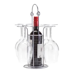 Porta Botellas de Vino Decorativo de Metal con Soporte Integrado para 4 Copas y Asa de Transporte - Product Image 6