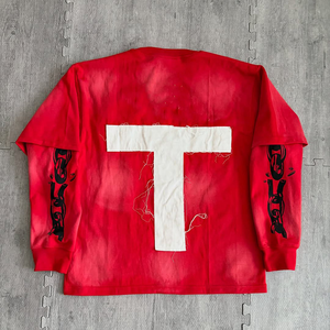 Camiseta de hombre de peso pesado de marca personalizada 100% algodón parche de bordado desgastado de doble capa lavado ácido ajuste Extragrande - Product Image 2