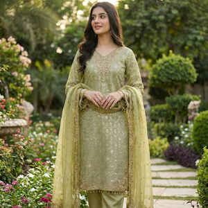 Ensemble Kurti en soie GMY de luxe pour soirée, avec broderie lourde de sequins et dupatta élégant - Product Image 1