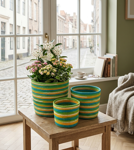 Round Woven Fabric Storage <b>Bins</b> <b>Red</b> White Stripe Bohemian Style Stacking Design for Home Decor - Product Image 6