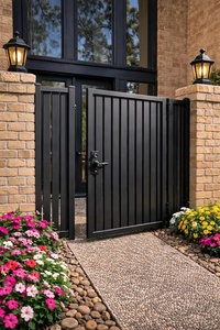 Rustic-style Wrought Iron Exterior Gate Featuring Vertical Slat Design Finished Surface <b>Swing</b> Open Push Pull Operation - Product Image 2